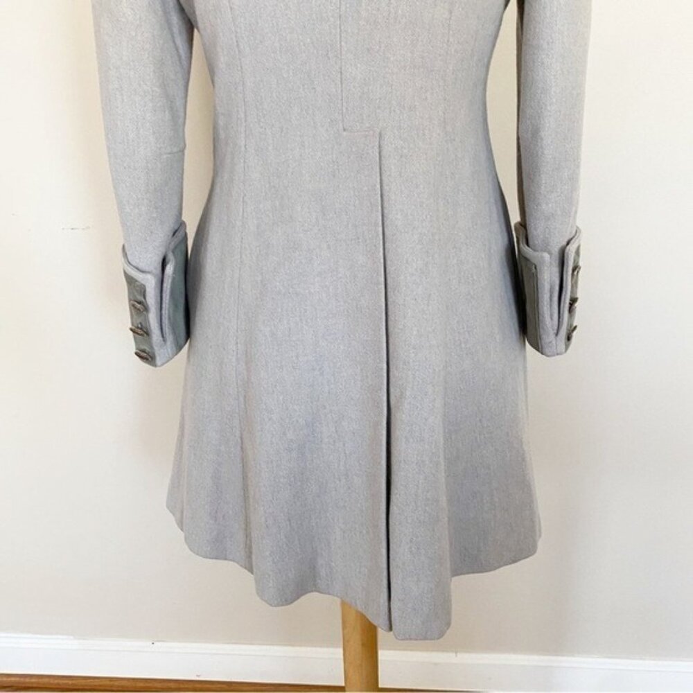 Vintage 1960s Wool Military Coat Gray Velvet Collar Frock Peacoat Women’s S 4 - Picture 9 of 14